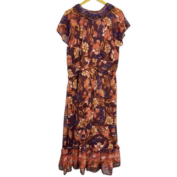 Old Navy Short Sleeve Floral Tiered Midi Dress 3X Red Blue Empire Waist Chiffon - Picture 3 of 11